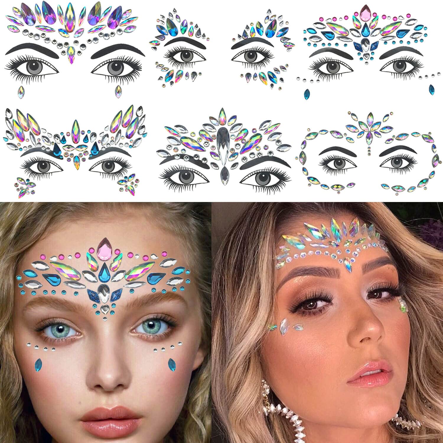 GLARYYEARS 10 Pack Face Gems Temporary Tattoos