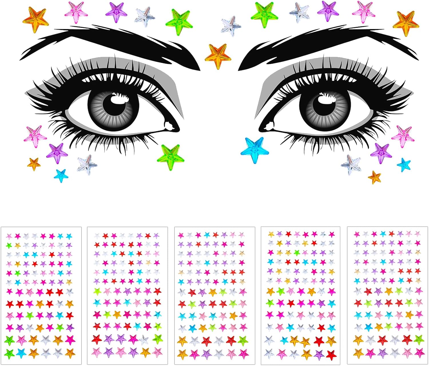 5PCS Colorful Star Face Gems Stickers DIY Set