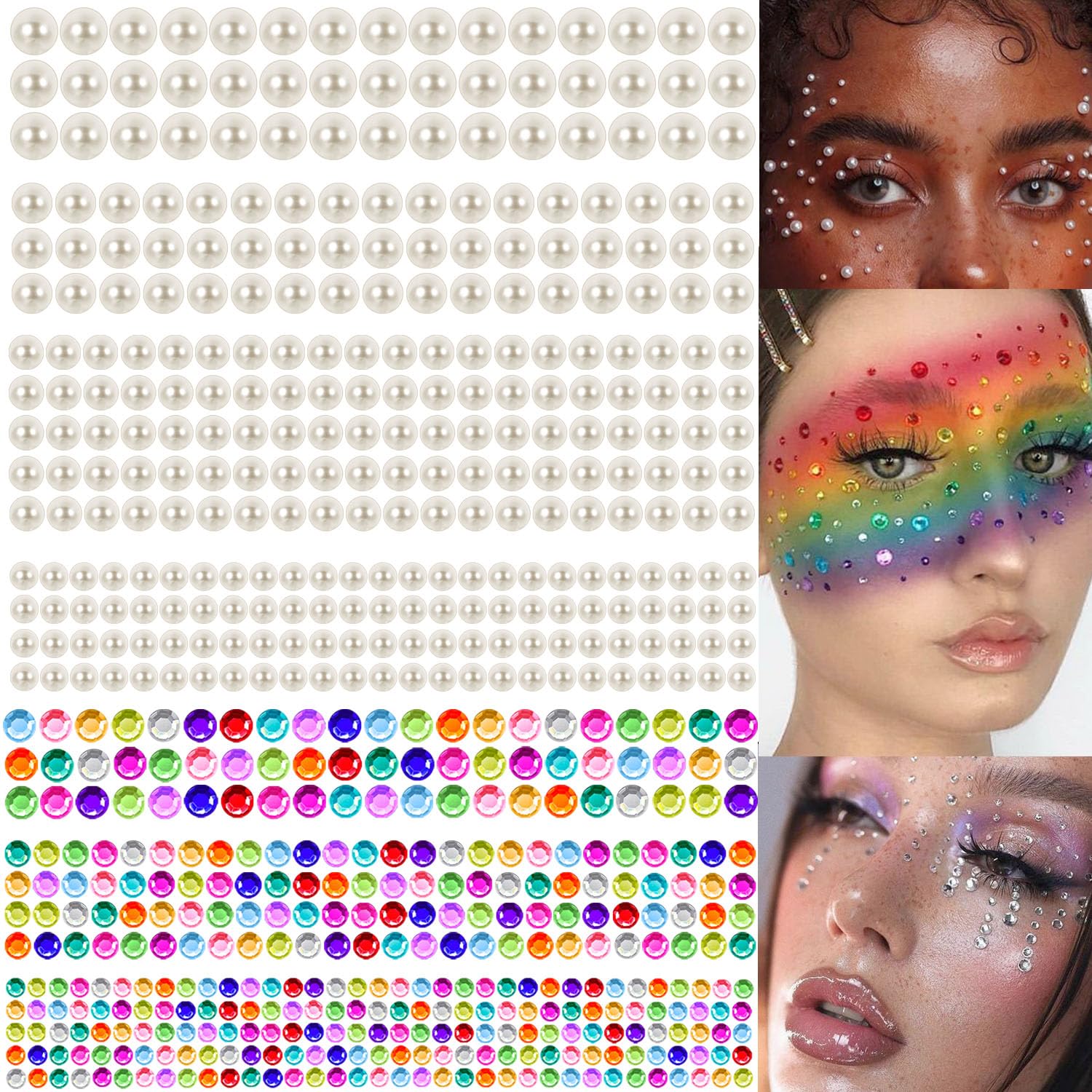 LAPOHI 4368 Pcs Rainbow Rhinestones Face Gems for Makeup Eyes