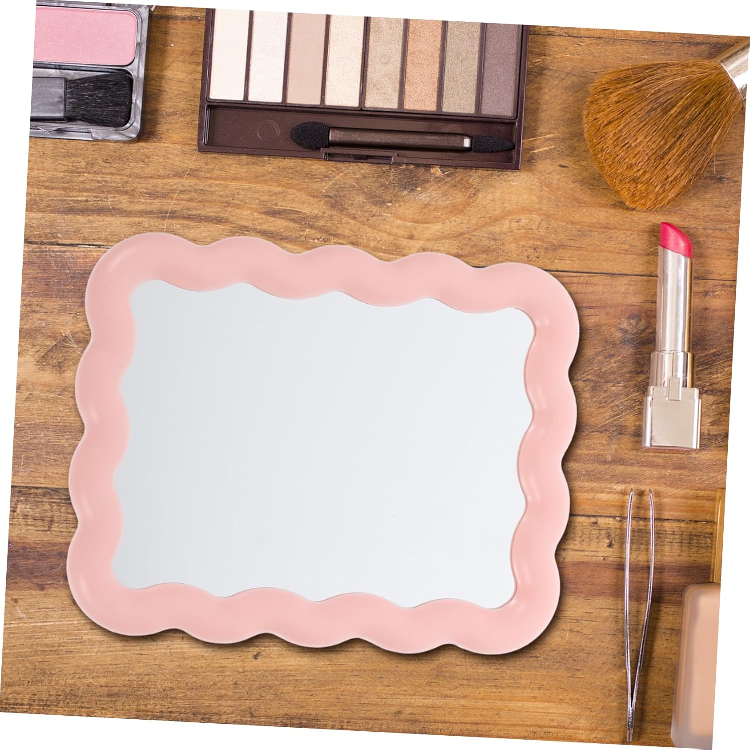 Wave Shaped Makeup Mirror with Stand for Travel and Home Use
