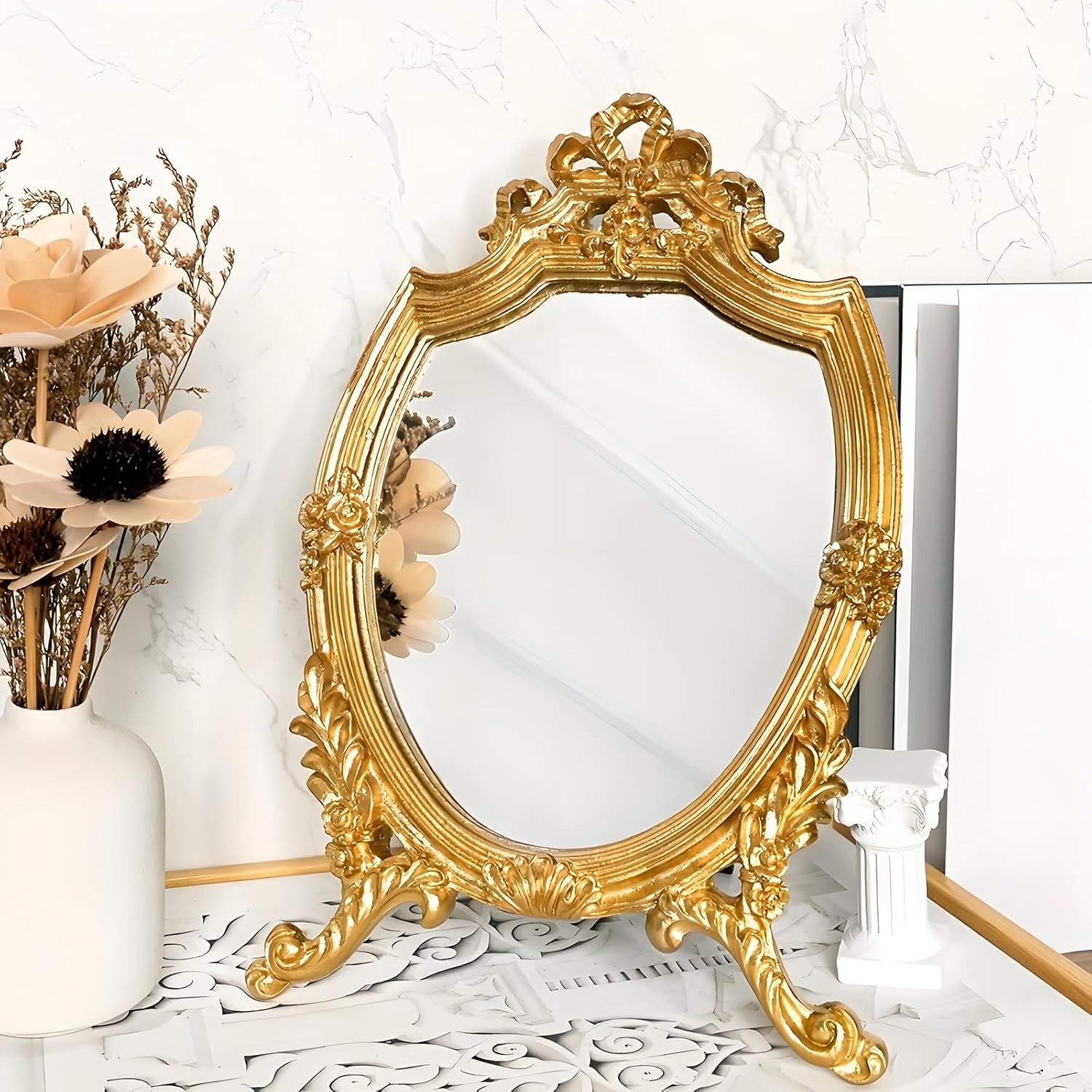 LTSRLL Antique Gold Resin Frame Makeup Mirror