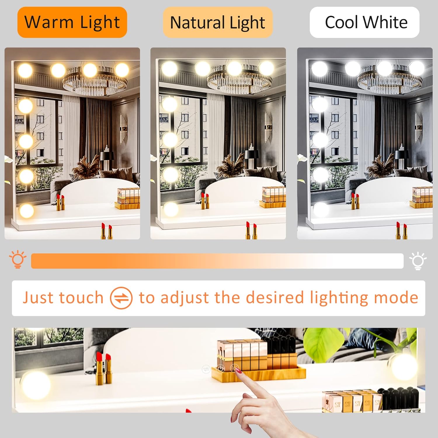 Vanity Mirror with 15 LED Makeup Lights and USB Charging Gold