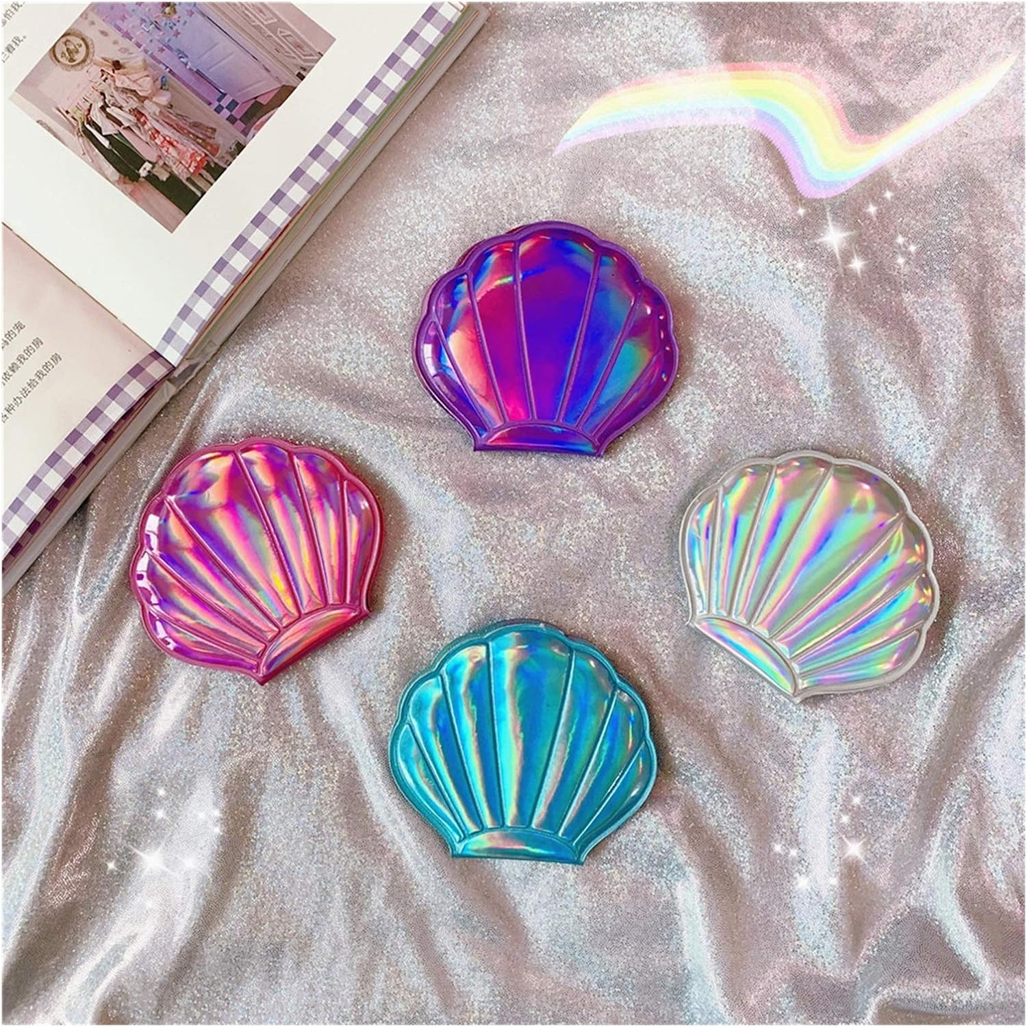 SUNESA 4pc Shell Makeup Mirror with Light 1