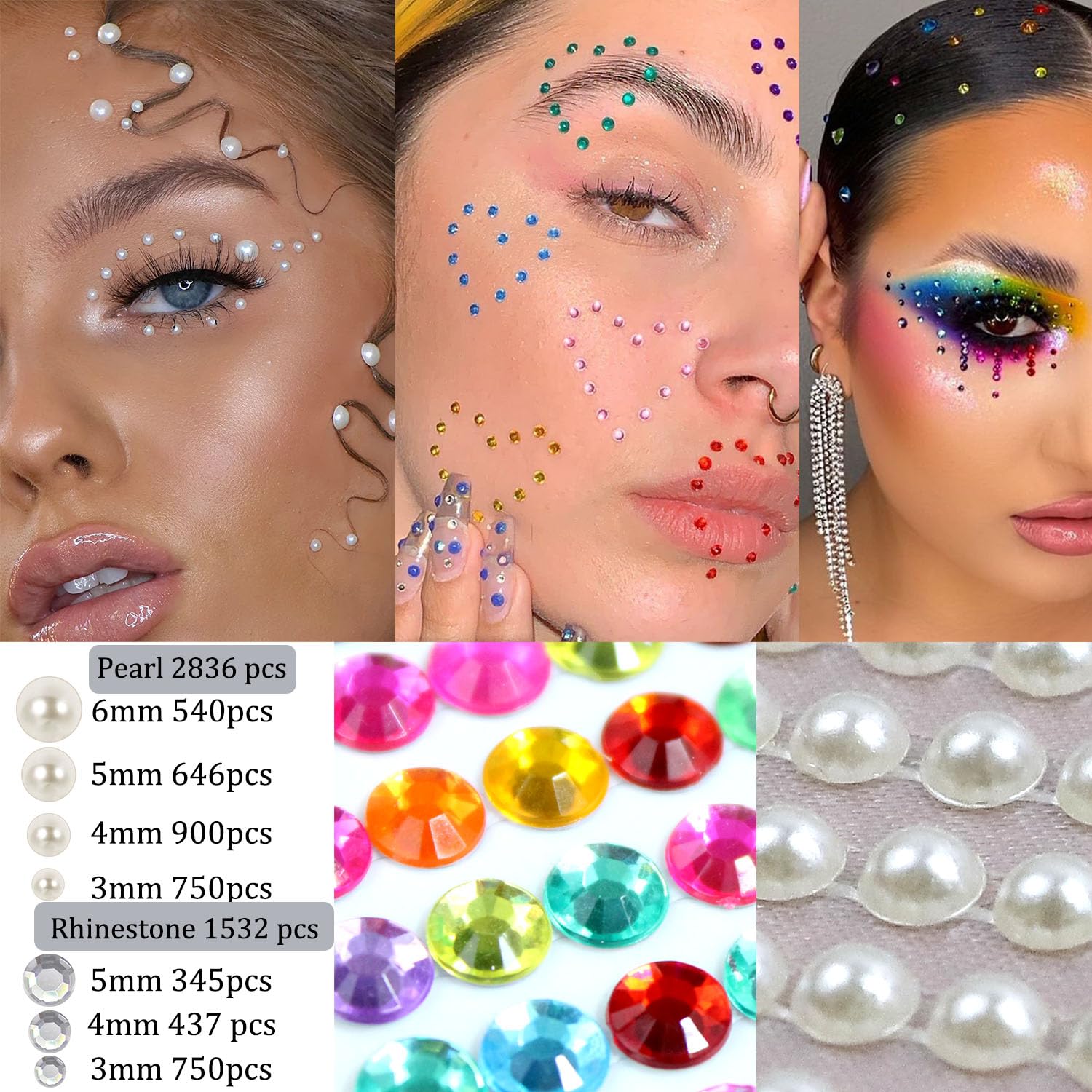 LAPOHI 4368 Pcs Rainbow Rhinestones Face Gems for Makeup Eyes