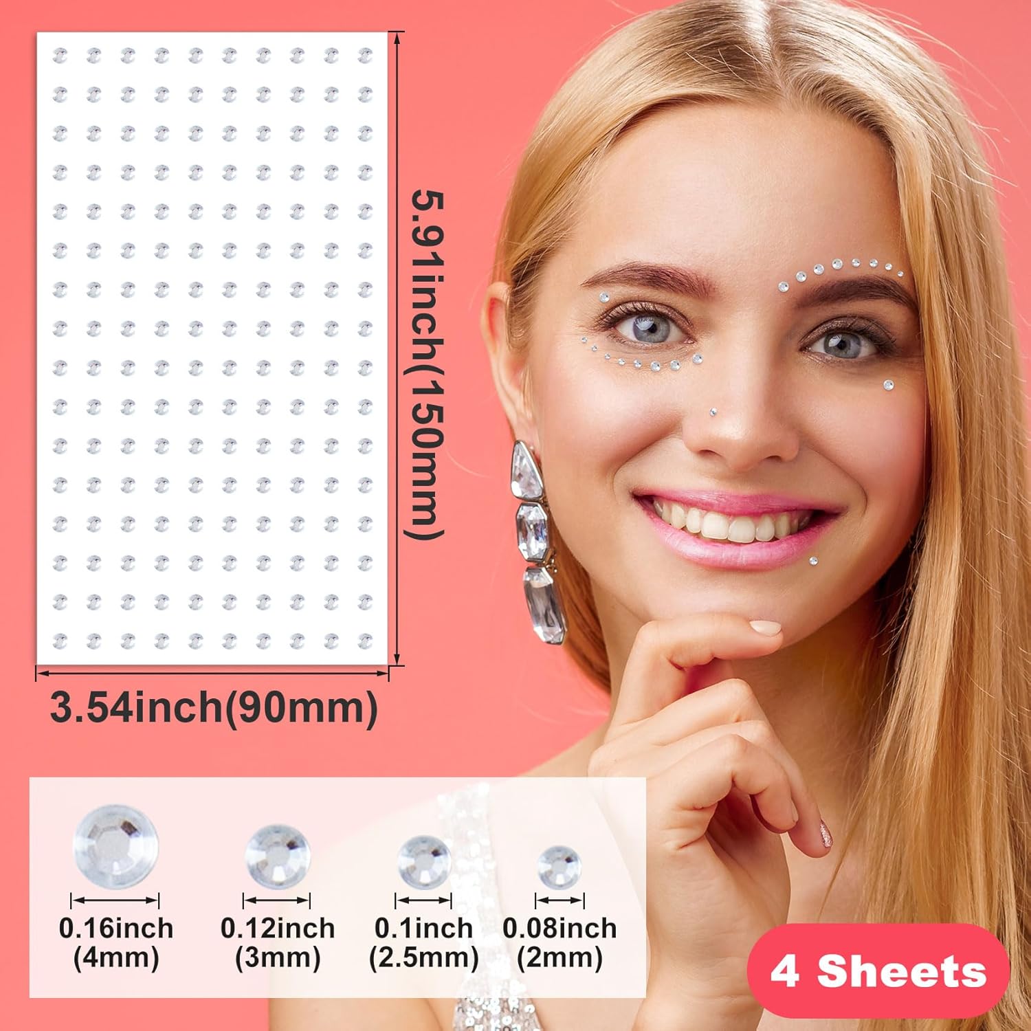 Isslly 4 Sheets Mini Face Hair Gems Stickers