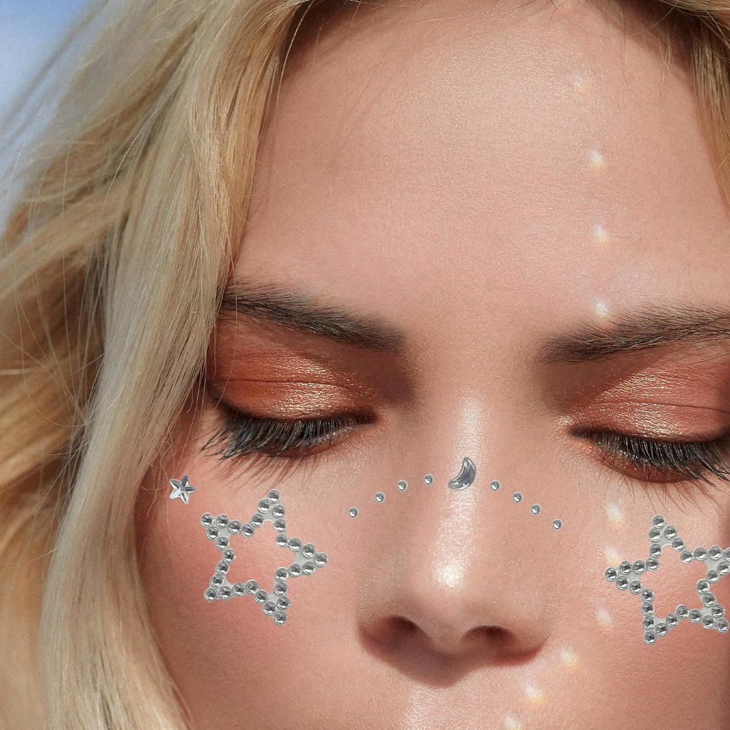 6 Pack Self Adhesive Heart Star Moon Face Rhinestone Stickers