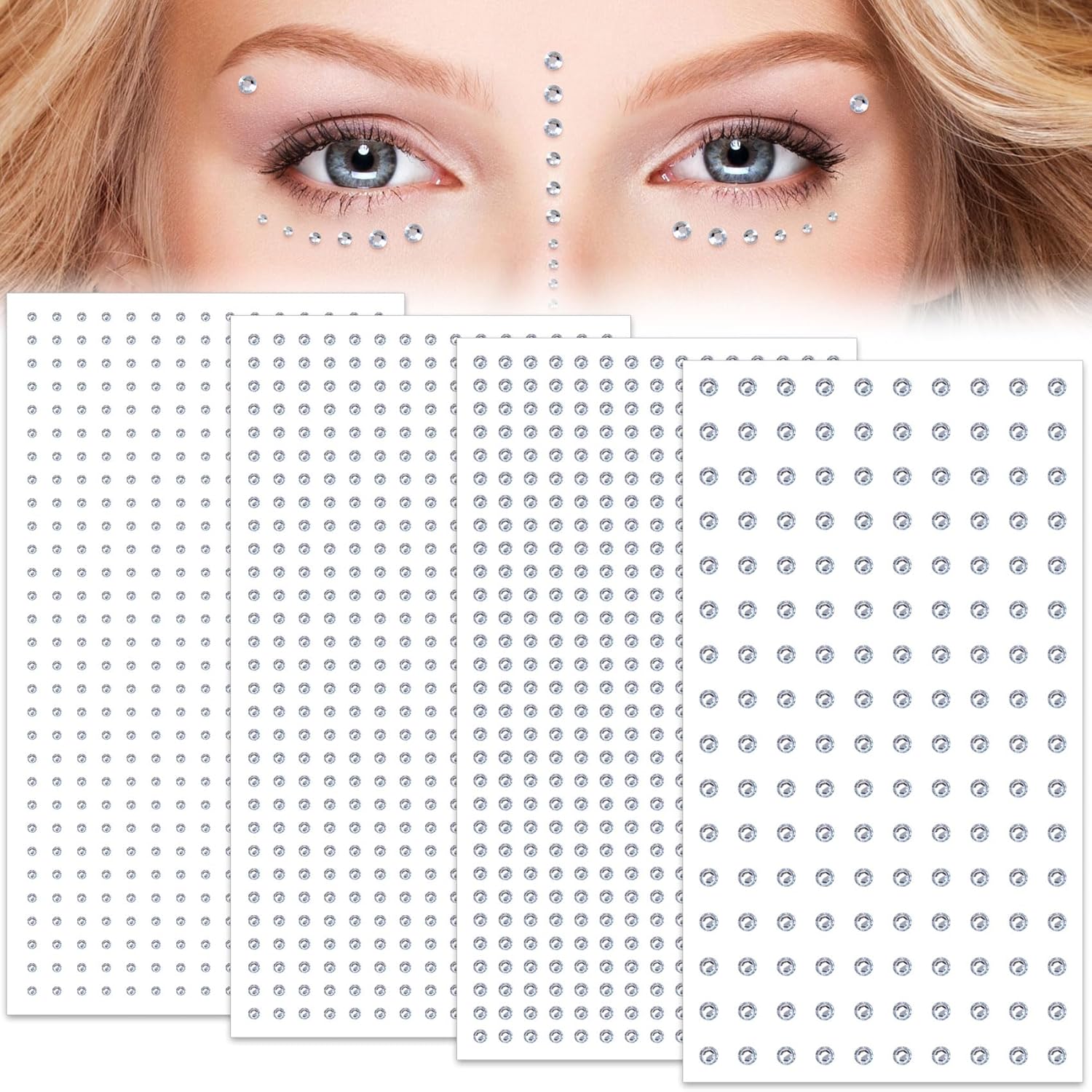Isslly 4 Sheets Mini Face Hair Gems Stickers