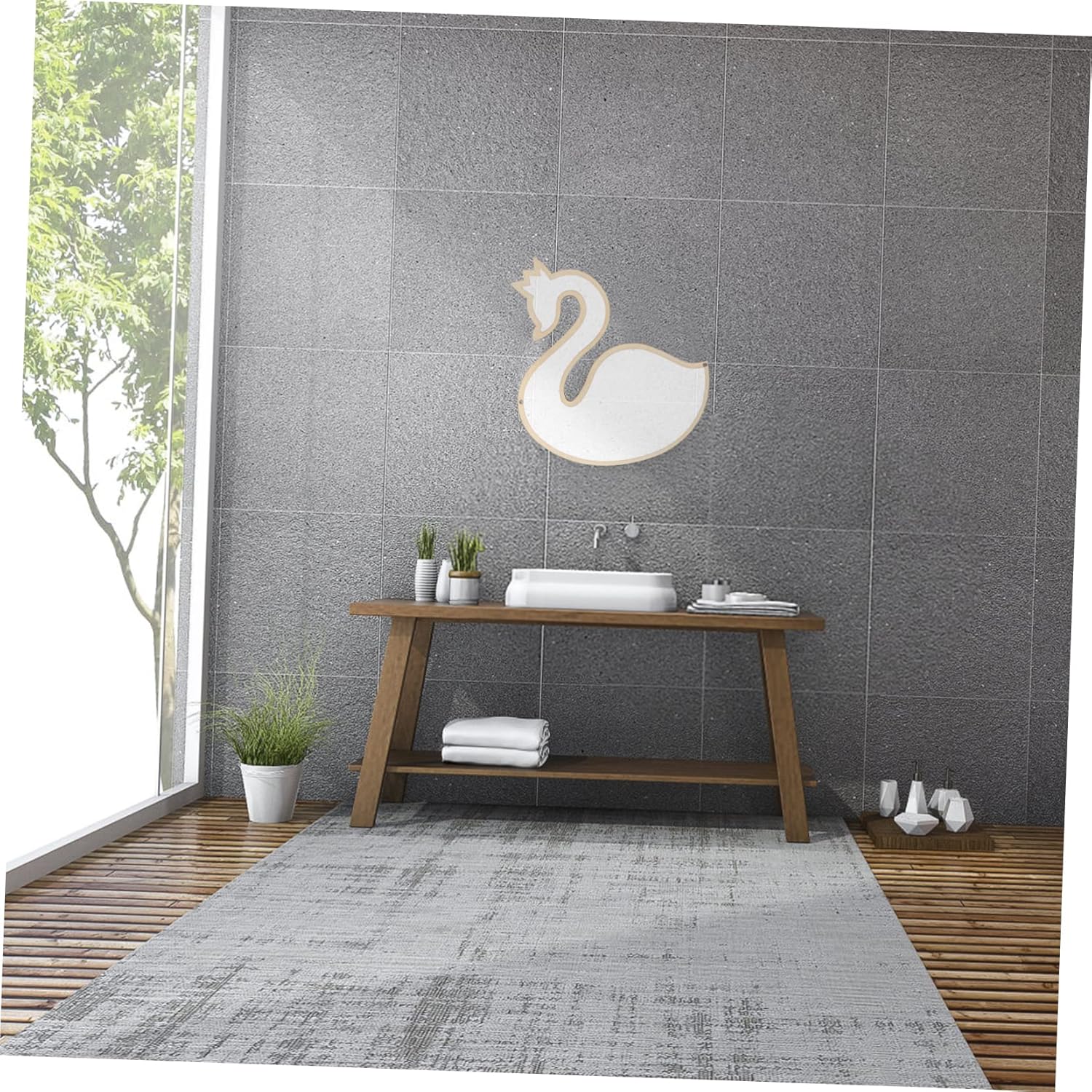 Healeved Elegant Swan Shape Waterproof Acrylic Mirror