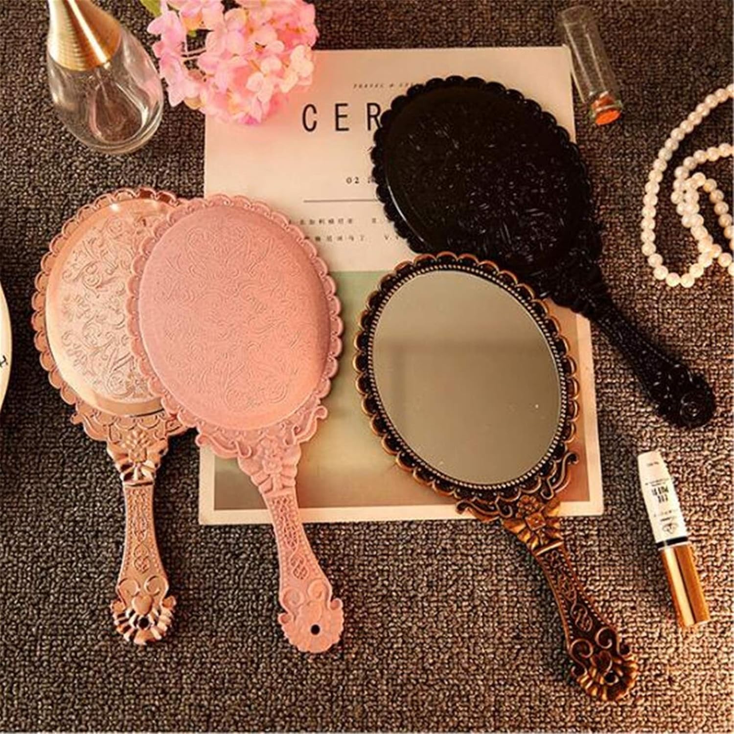 HASMI Gold Vanity Mirror Compact Handheld Makeup Mirror