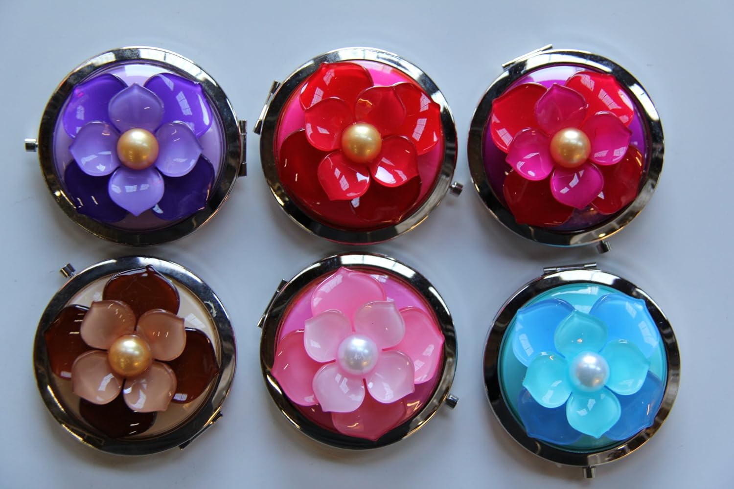 Gift Square Dcor Purse Handbag Mirror - Fuschia Flower 3D