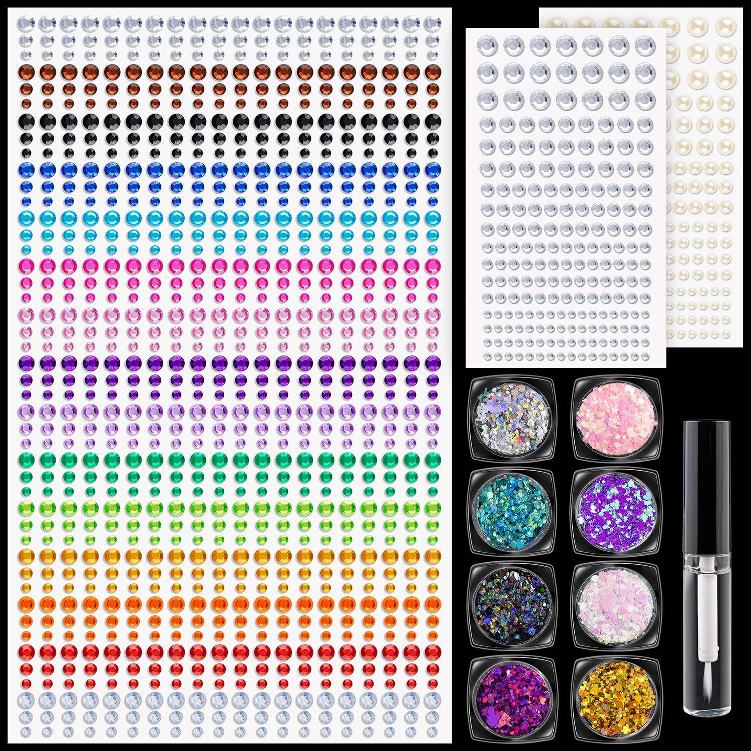BELLEBOOST Colorful Gems and Pearl Stickers with Glitter