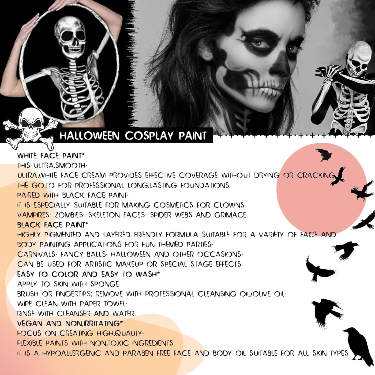 Felico Halloween Black White Face Paint Kit