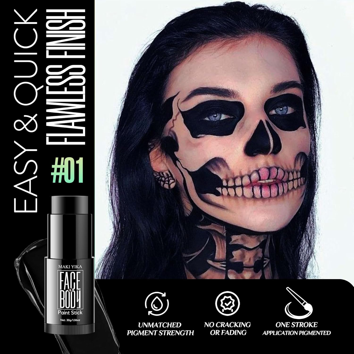 Maki Yika Black Face Body Paint Stick for Sports Halloween Cosplay