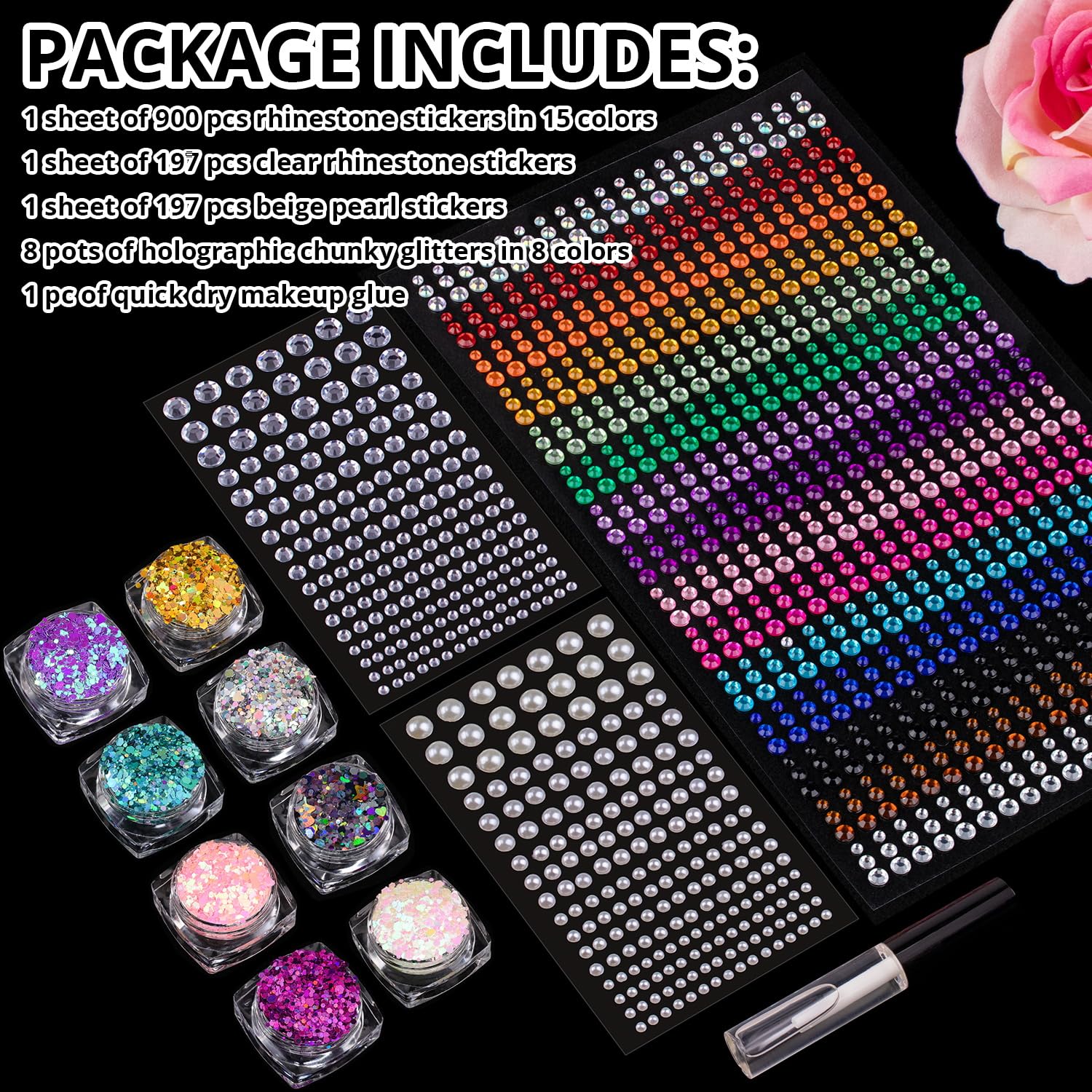 BELLEBOOST Colorful Gems and Pearl Stickers with Glitter