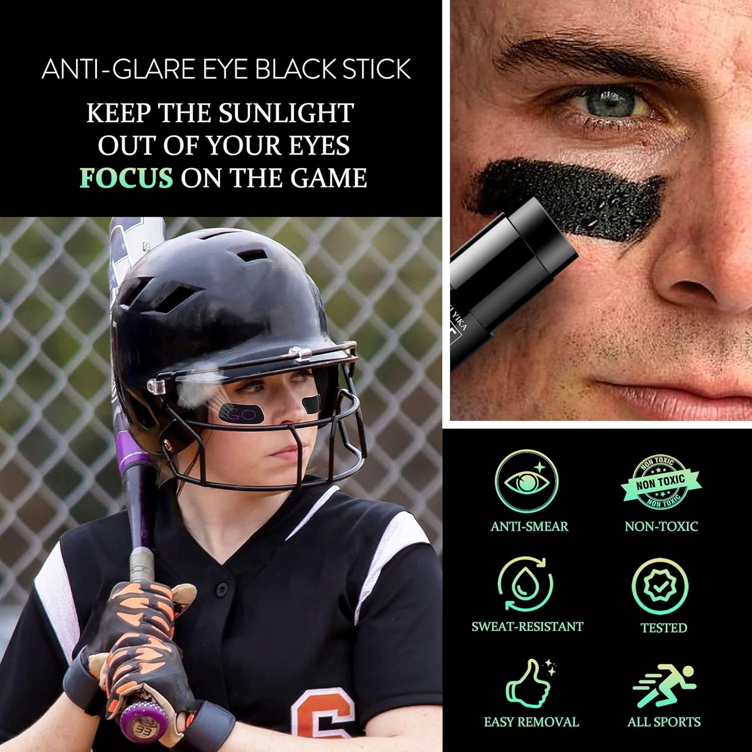 Maki Yika Black Face Body Paint Stick for Sports Halloween Cosplay