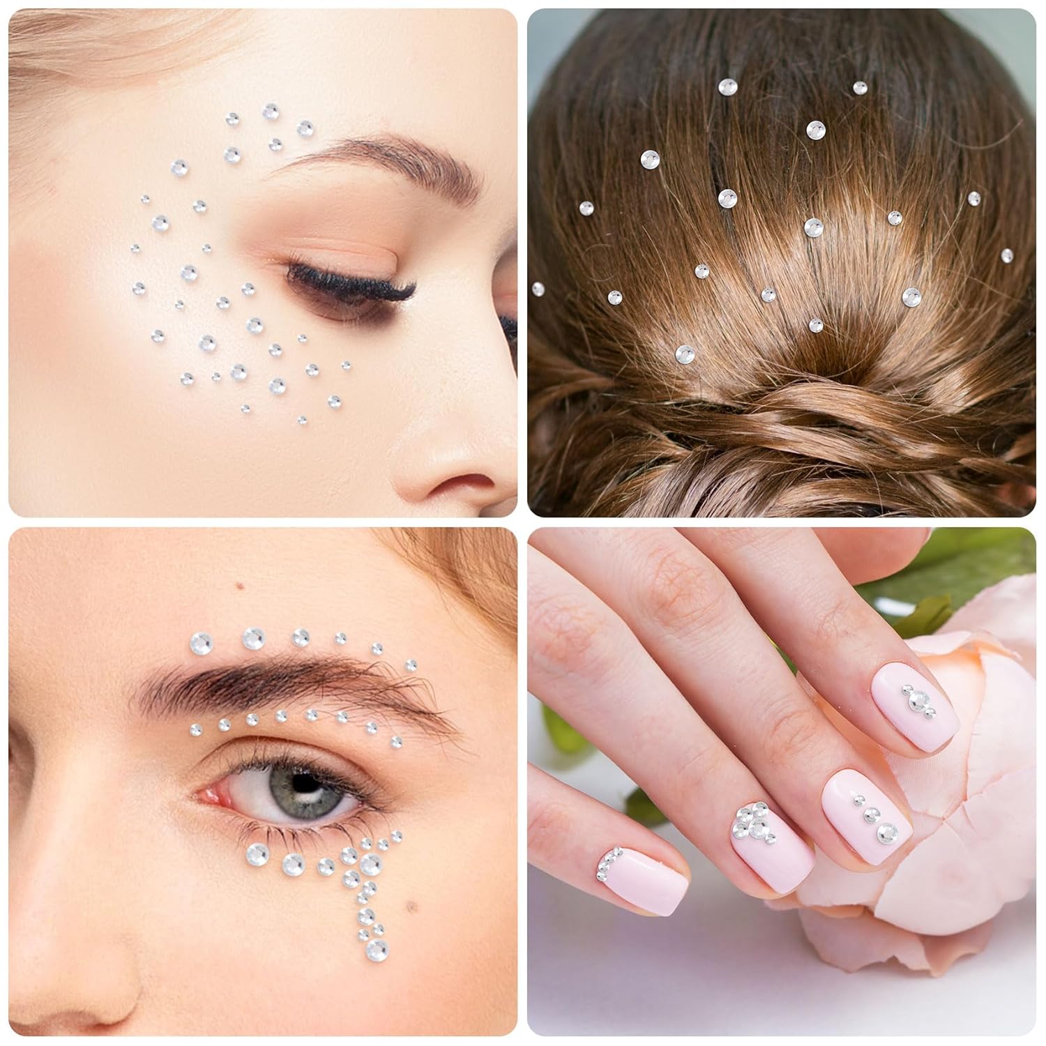 Isslly 4 Sheets Mini Face Hair Gems Stickers