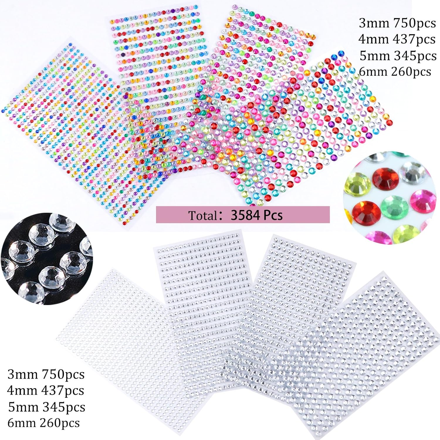 3584 Pcs Rainbow Rhinestones for Makeup Eyes Face Gems