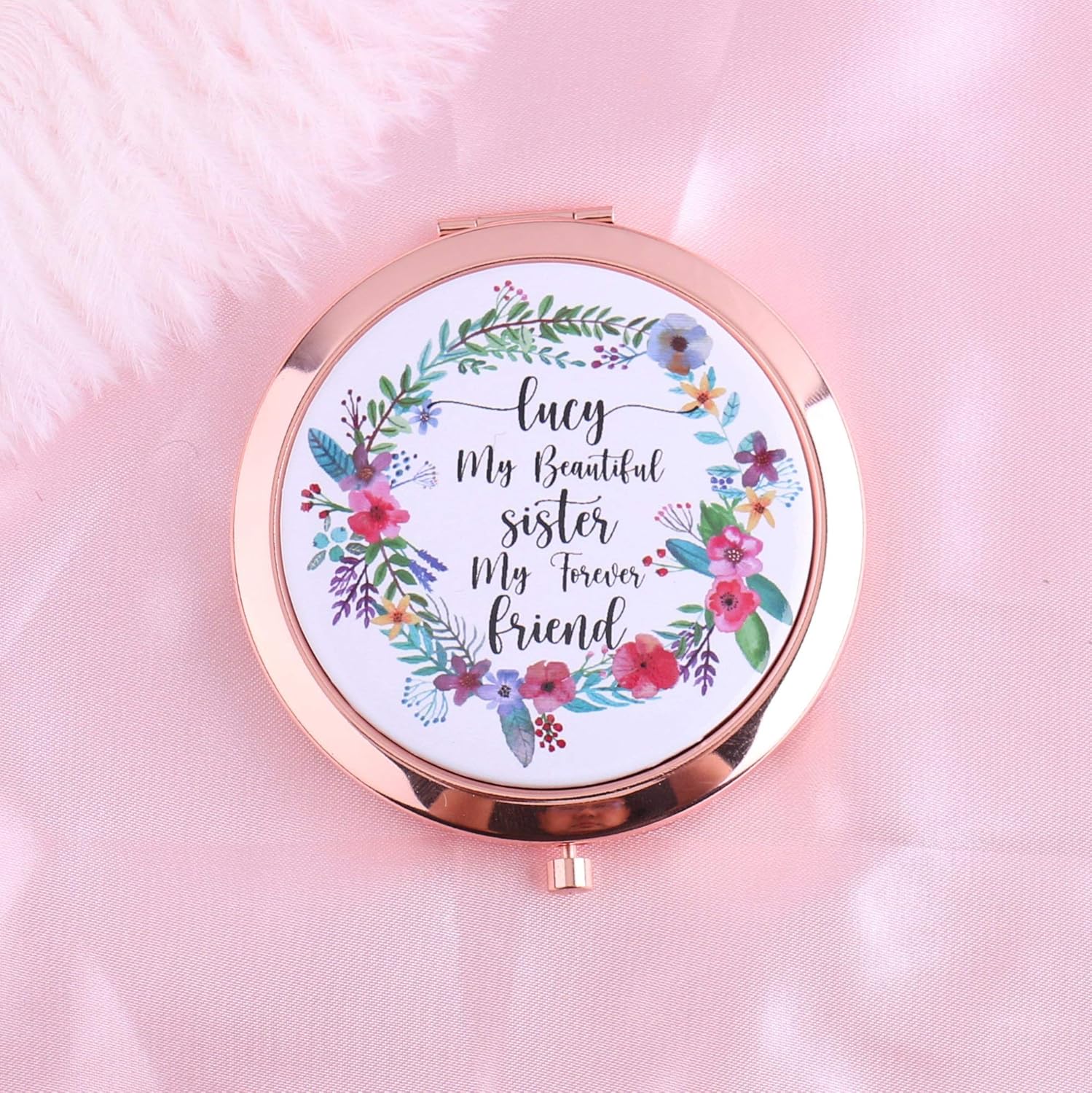 Personalized Pocket Mirror for Sister Double Sided 2X Magnifying Gift