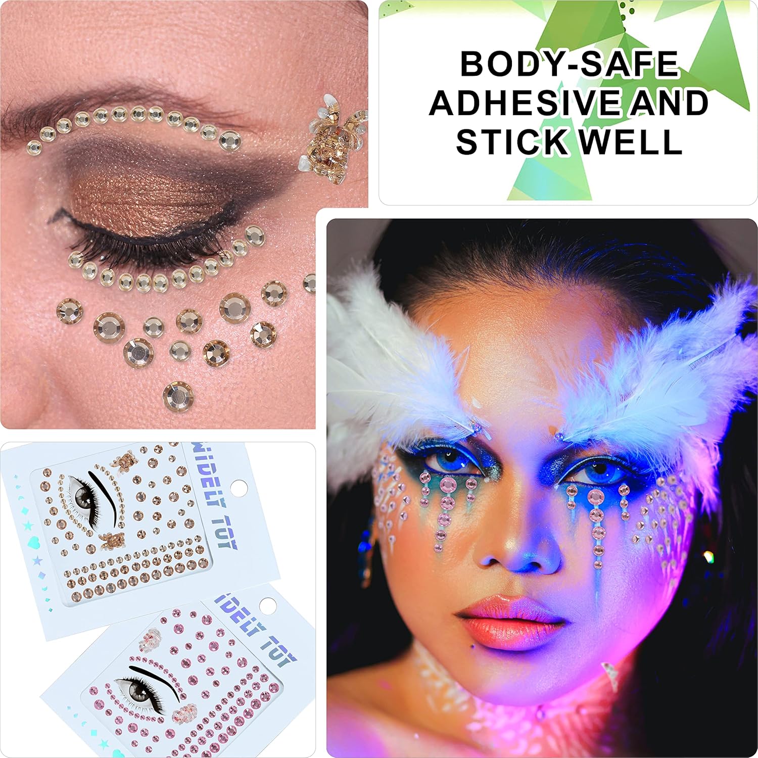 WIDELY TOY Christmas Face Gems 8 Sets Glitter Stick On