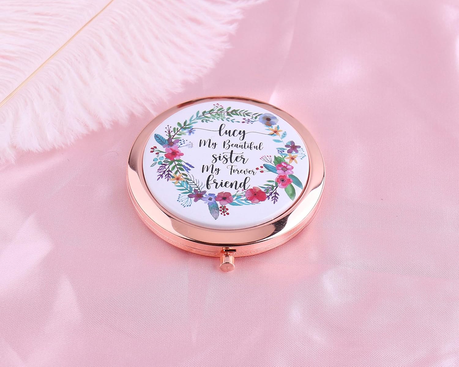 Personalized Pocket Mirror for Sister Double Sided 2X Magnifying Gift