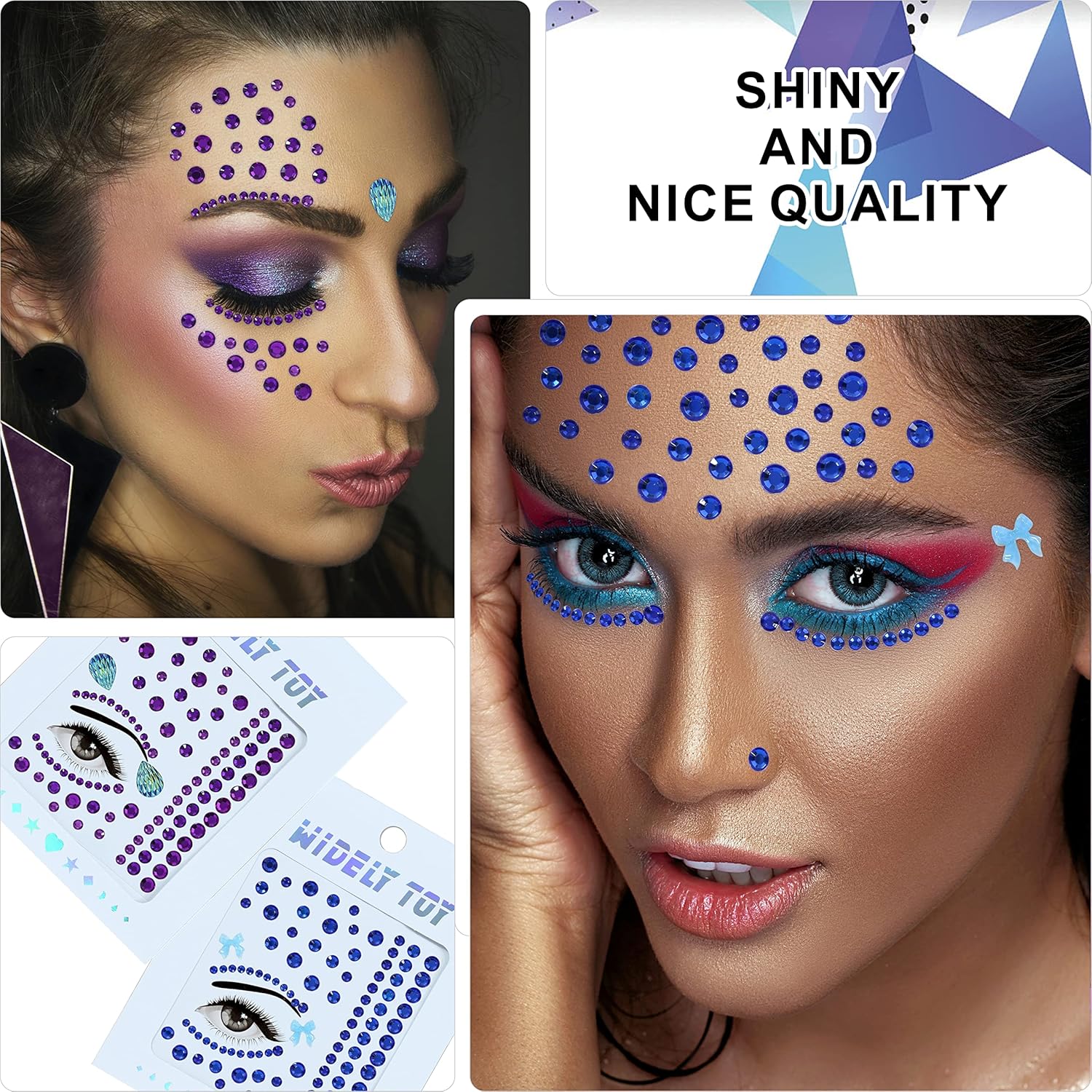 WIDELY TOY Christmas Face Gems 8 Sets Glitter Stick On