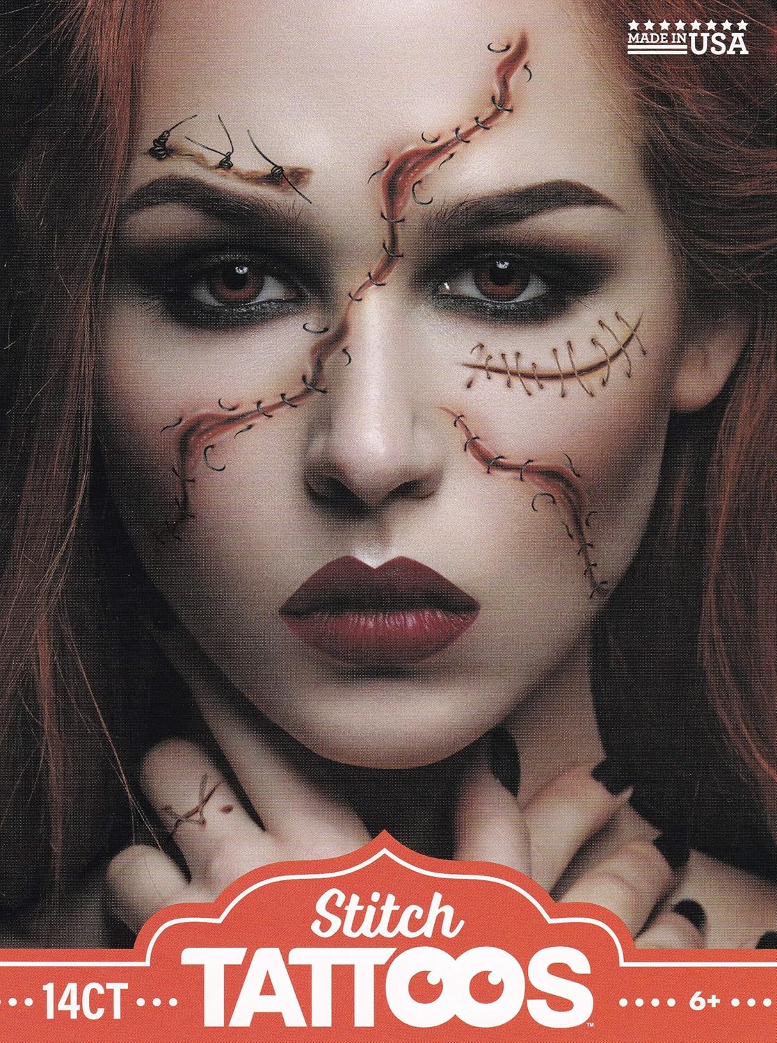 Halloween Realistic Temporary Face Tattoo Kit - 3D Stitches 3 Sheets